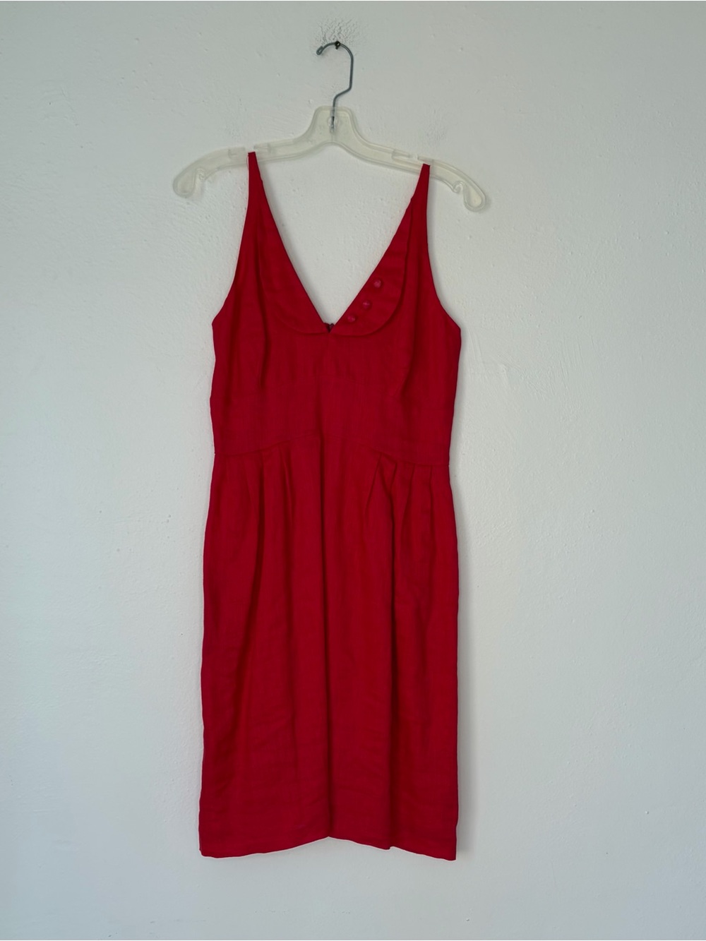 Jennifer Glasgow Linen Sleeveless Red Midi Dress Mod Light Quirky Retro